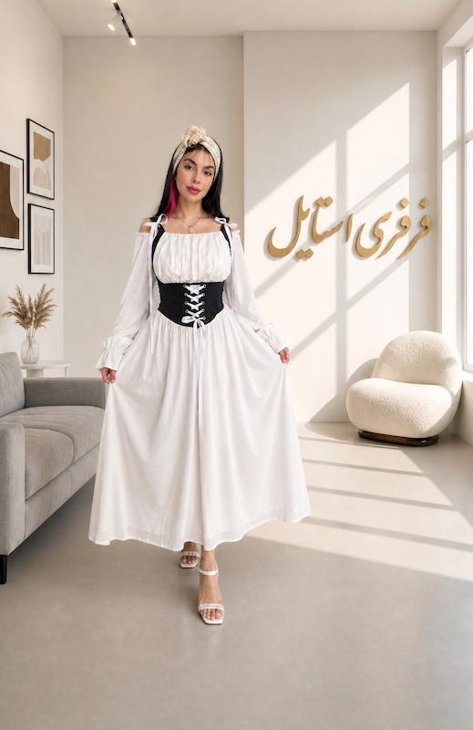 پیراهن پینترستی سفید کمرمشکی