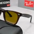 ⭐ ریبن ویفرر 2140 سایز 52 عدسی شیشه پلاریزه آنتی رفلکس RAYBAN WAYFARER رنگ قهوه ای (فول پک)