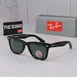 ⭐ ریبن ویفرر 2140 سایز 52 عدسی شیشه پلاریزه آنتی رفلکس RAYBAN WAYFARER رنگ مشکی عدسی سبز (فول پک)
