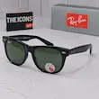 ⭐ ریبن ویفرر 2140 سایز 54 عدسی شیشه پلاریزه آنتی رفلکس RAYBAN WAYFARER رنگ مشکی سبز (فول پک)