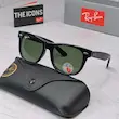 ⭐ ریبن ویفرر 2140 سایز 54 عدسی شیشه پلاریزه آنتی رفلکس RAYBAN WAYFARER رنگ مشکی سبز (فول پک)