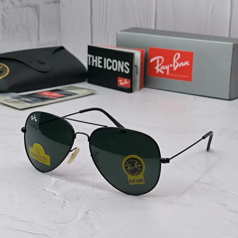 عینک آفتابی ریبن خلبانی شیشه آنتی رفلکس 3026 RAYBAN فول پک