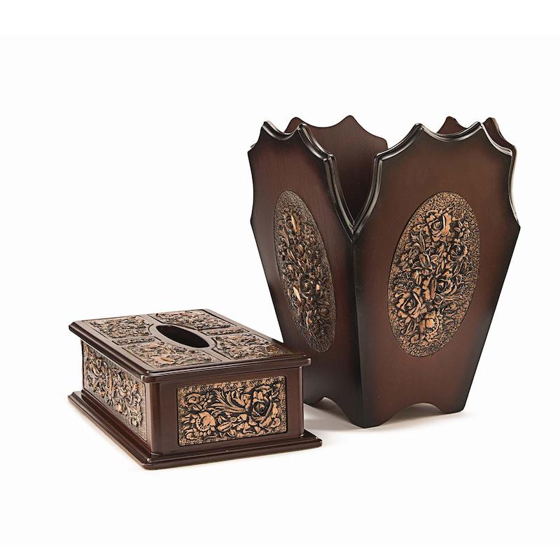 ست جای دستمال کاغذی و سطل طلایی-کد203132