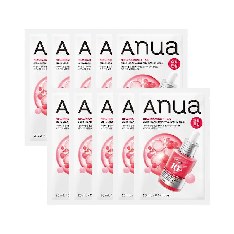 ماسک ورقه‌ای روشن‌کننده و ضدلک آنوا مدل Niacinamide + TXA (بسته 10 عددی)