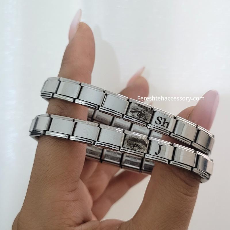 دستبند چارم استیل با حکاکی دلخواه (اسم، تاریخ، چهره و طرح شغلی)