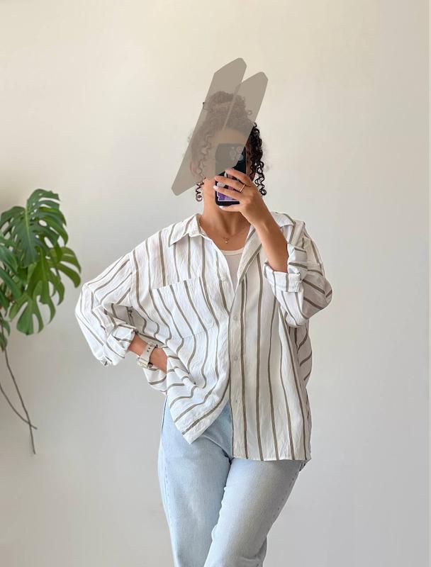 شومیز راه راه سفید ktn