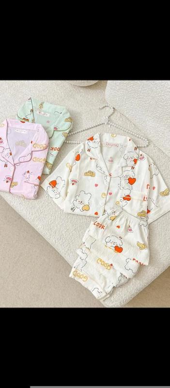 ست دوتیکه آستین  کوتاه نخ موسلین