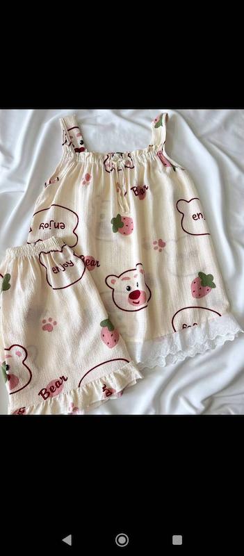 ست دو تیکه تاپ و شلوارک نخ موسلین