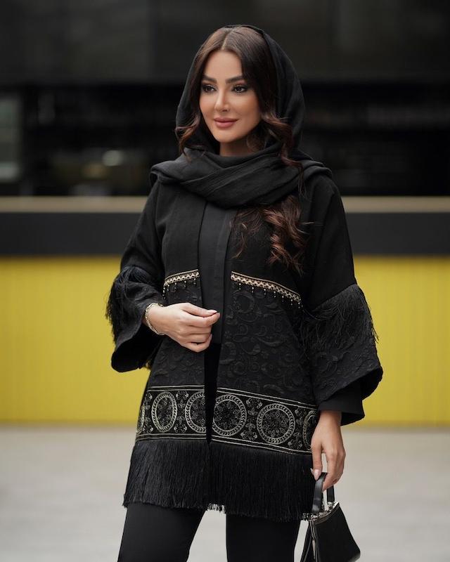 مانتو شانتون ژاکارد  مشکی مجلسی محرمی زنانه