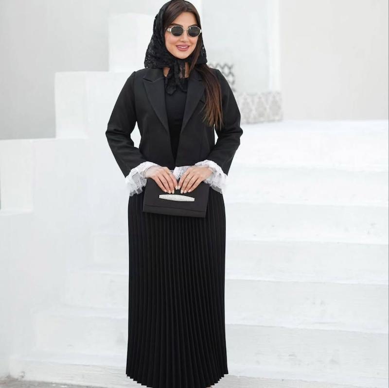 ست کت مازراتی و دامن پلیسه مشکی زنانه- مدل ژینا