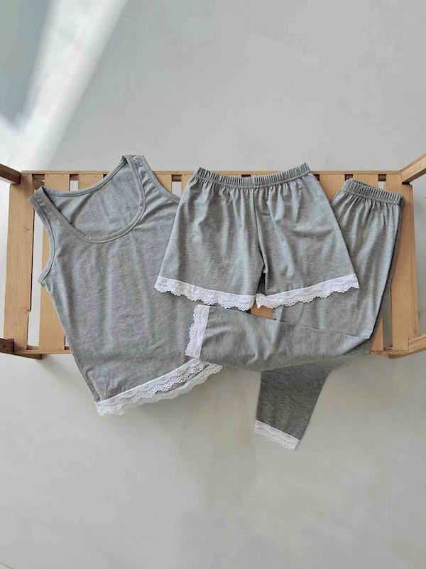 ست لباس راحتی سه تیکه تاپ و شلوارک زنانه