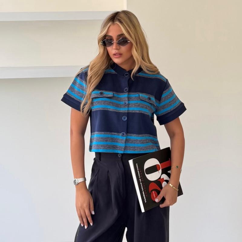 تيشرت دوتى DUTTI آبى طوسى