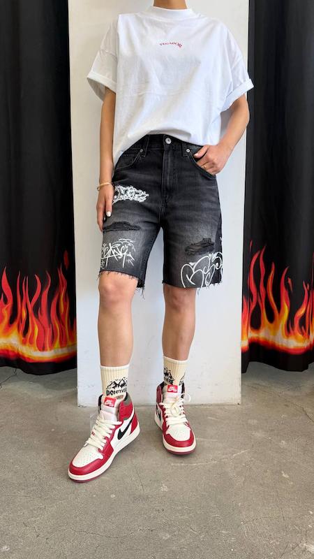 شلوارک  Bershka Printed denim Bermuda 
