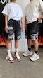 شلوارک  Bershka Printed denim Bermuda 