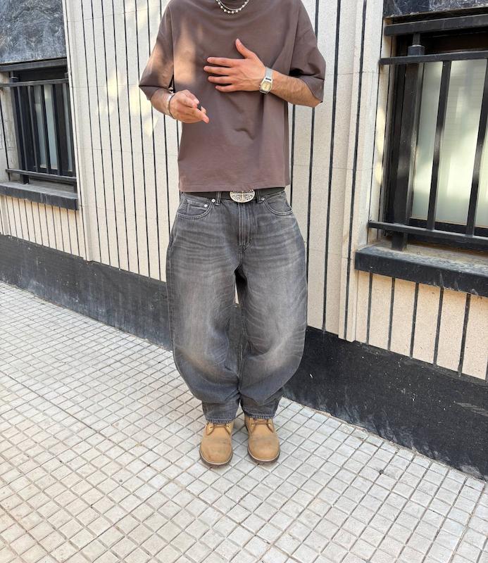 شلوار ذغالی نیم بگ h&m