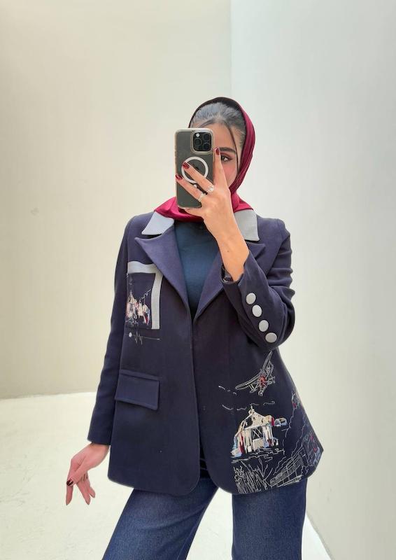 کت قطار یقه طوسی