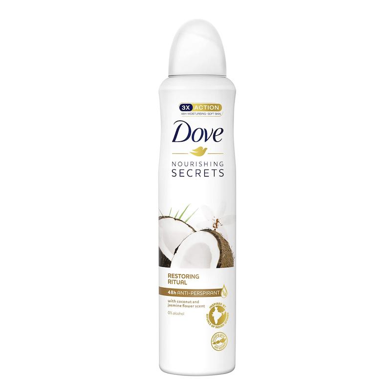 اسپری داو نارگیل و یاسمین ۲۵۰ میلی‌لیتر — ضدتعریق زنانه با ¼ کرم مرطوب‌کننده