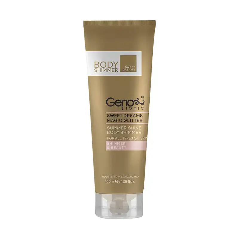 کرم براق کننده بدن ژنوبایوتیک حاوی اکلیل های طلایی 120 میلی لیتر