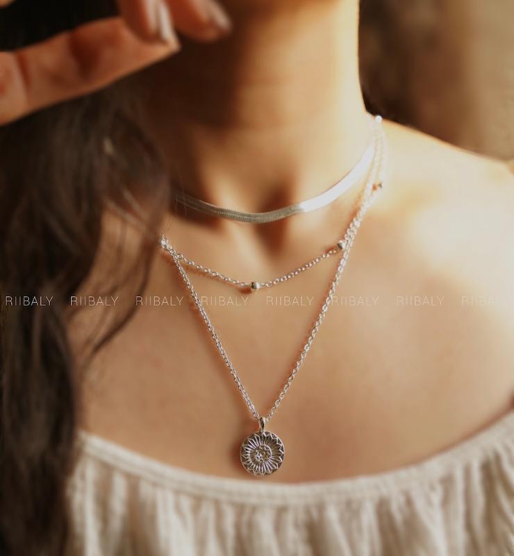 گردنبند ۳ لاین آبکاری نقره