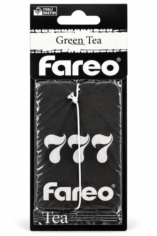 خوشبوکننده خودرو Fareo مدل Green Tea با بسته‌بندی مشکی و طرح سفید سه عدد هفت