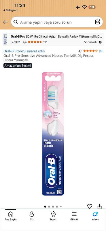 نمای کامل مسواک Oral-B Pro-Sensitive Advanced با دسته سفید و صورتی و الیاف صورتی، آبی و سفید