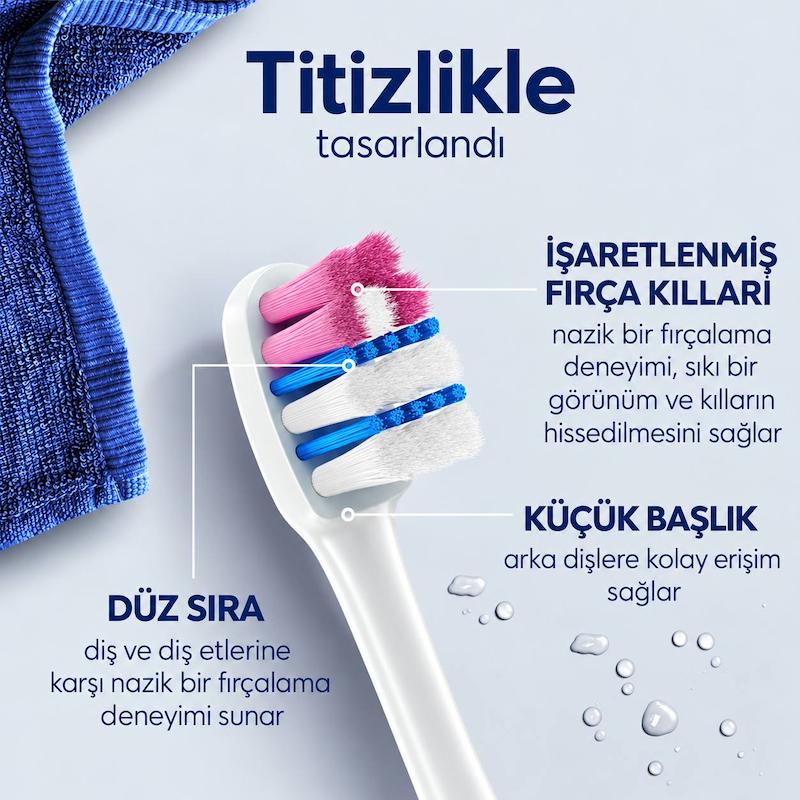 بسته‌بندی صورتی و آبی مسواک Oral-B Pro-Sensitive Advanced با عبارت برس فوق نرم و تصویر مسواک داخل جعبه