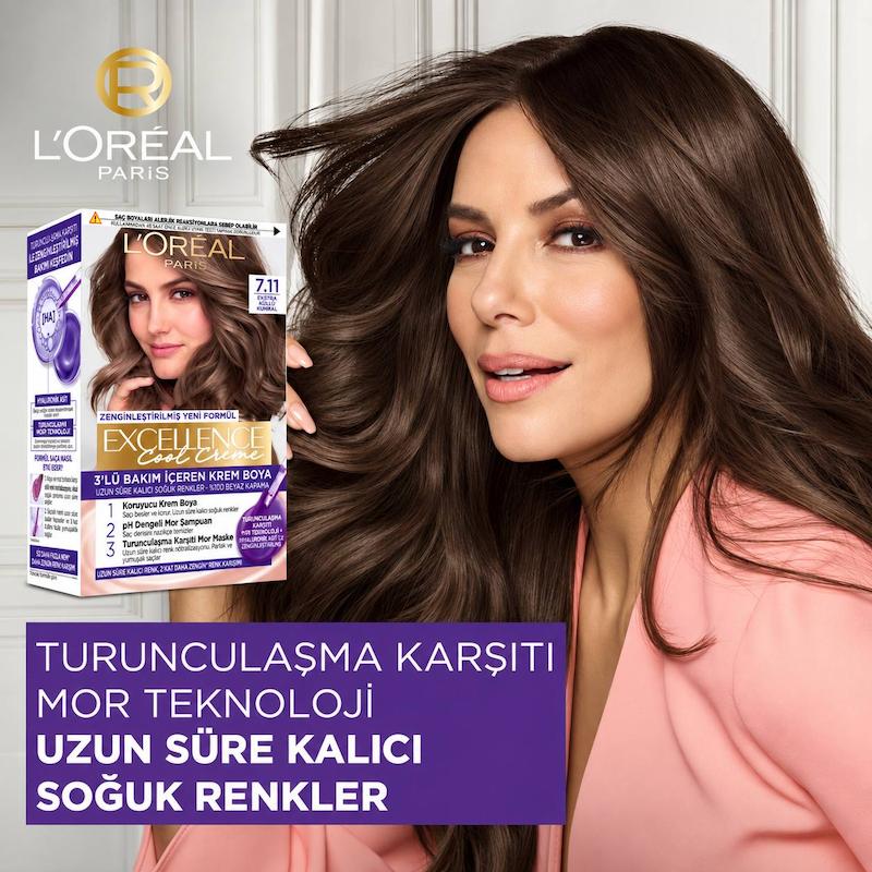 کیت رنگ مو لورآل Excellence Cool Creme 7.11 با اسید هیالورونیک