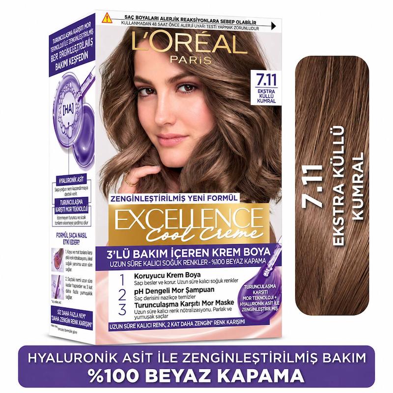 رنگ مو L’Oreal Excellence 7.11 اکسترا کوله با پوشش 100 درصد سفیدی
