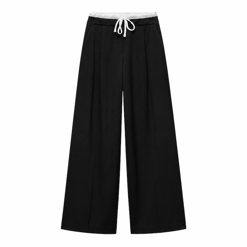 شلوار زنانه زارا مشکی با کمر دو لایه و پاچه Wide Leg