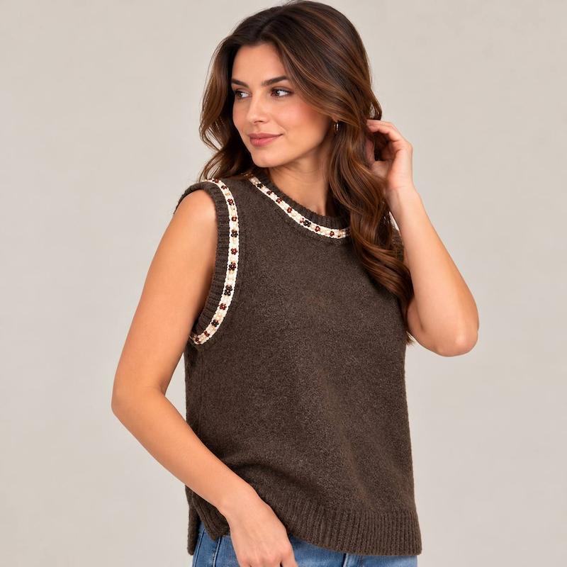 ژاکت بافت زنانه Robin طوسی روشن با یقه تزئین‌شده و آستین بلند