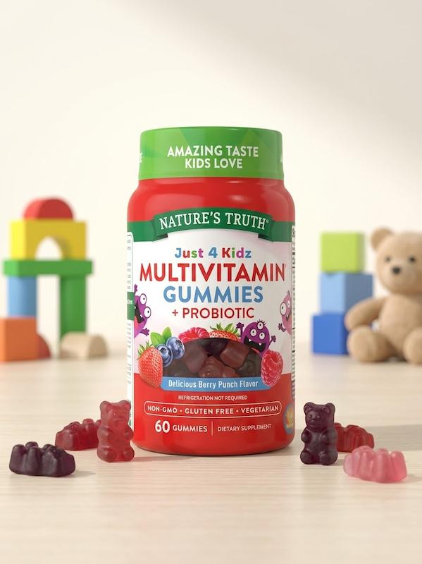 پاستیل مولتی‌ویتامین کودکان Nature’s Truth Just 4 Kidz + Probiotic با طعم Berry Punch | 60 عدد
