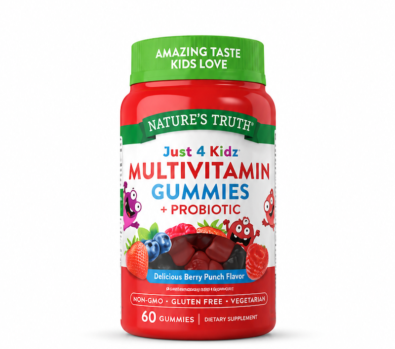 پاستیل مولتی‌ویتامین کودکان Nature’s Truth Just 4 Kidz + Probiotic با طعم Berry Punch | 60 عدد