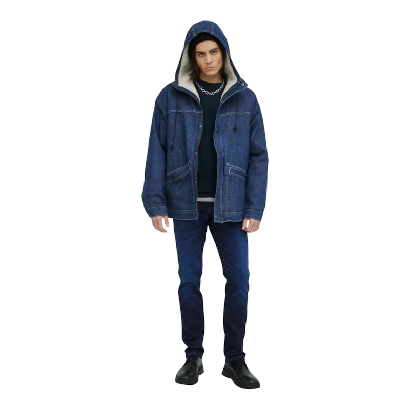 کاپشن جین سنگین داخل خز کلاهدار wrangler کد ۱۰۳