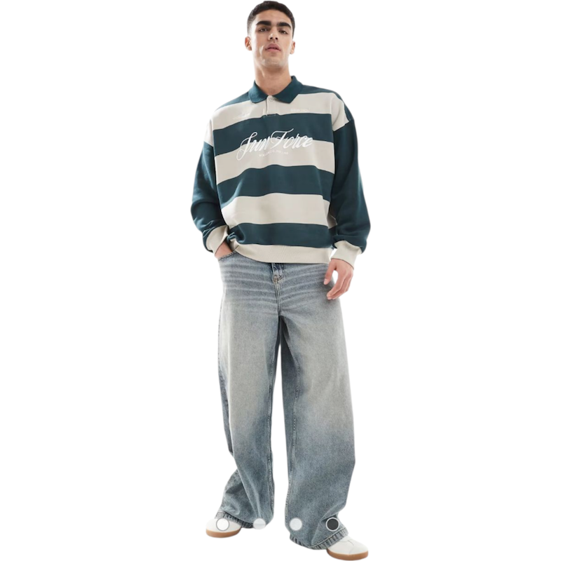 دورس یقه‌دار طرح راگبی bershka کد ۱۱۶