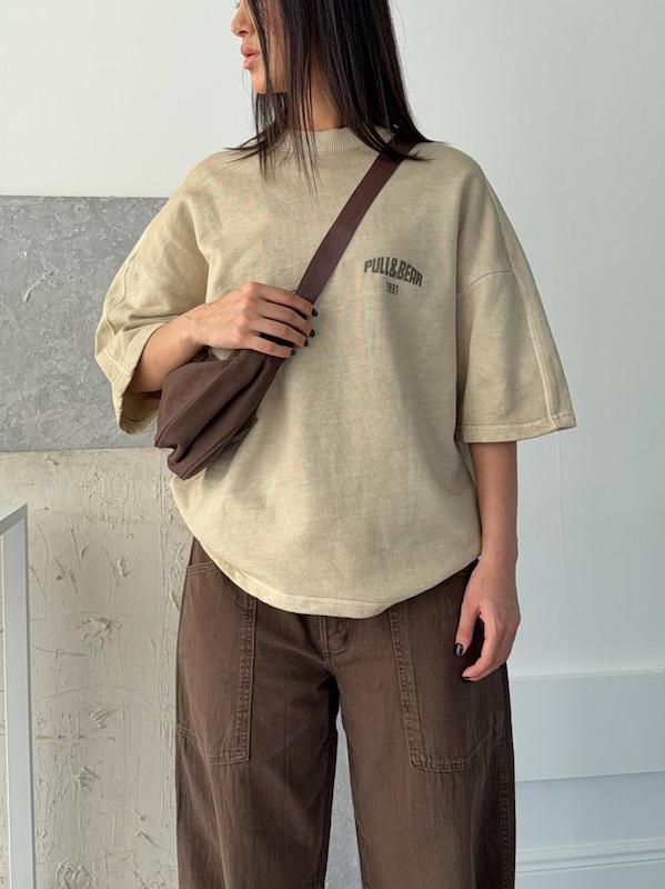 تیشرت خاکی برند pull&bear 