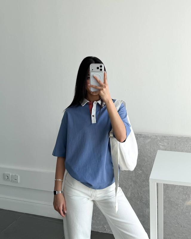 تیشرت یقه دار ابی🐳
