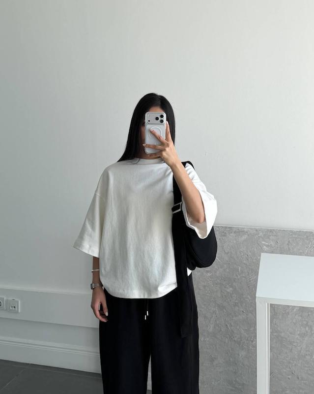 تیشرت باکسی سفید برند ZARA