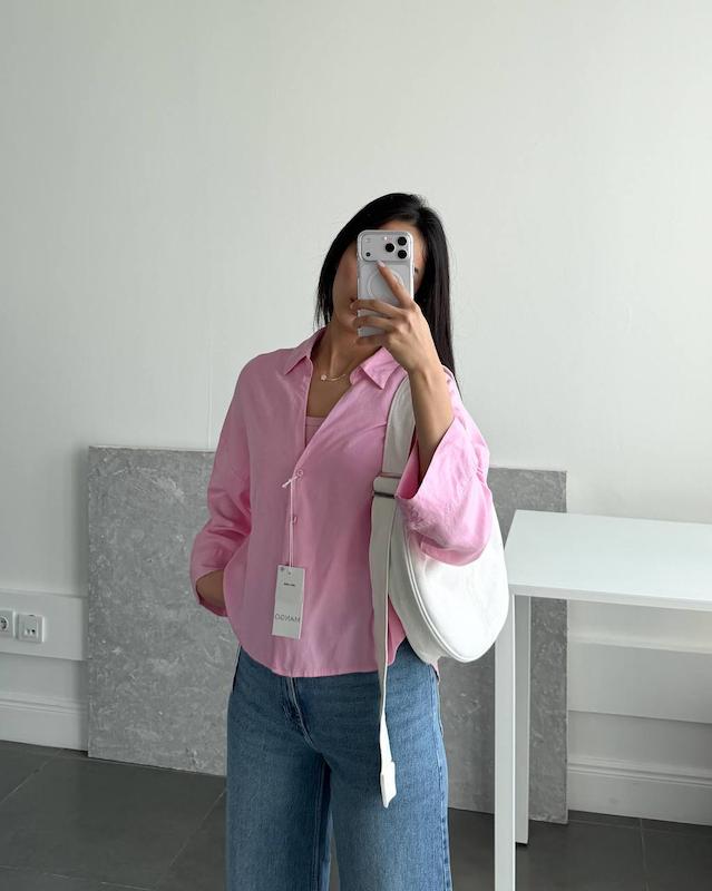 شومیز لینن صورتی برند MANGO