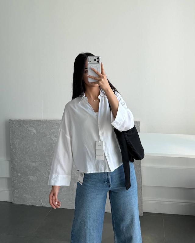 شومیز لینن سفید برند MANGO