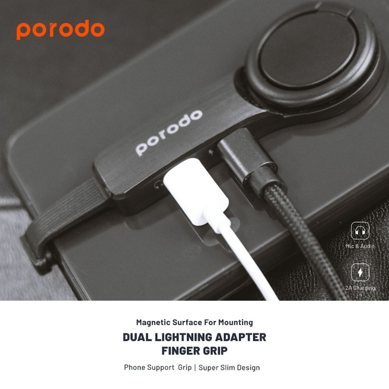 تبدیل ۲به۱ لایتنینگ آیفون بصورت گریپ انگشتی برند porodo