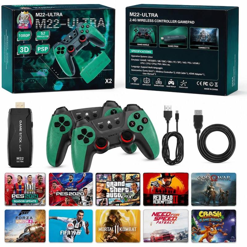 کنسول بازی M22 Ultra ظرفیت ۶۴ گیگابایت با دو دسته بی‌سیم (50هزار بازی)