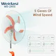 پنکه شارژی ایستاده Weidasi مدل WD-248S با پنل خورشیدی