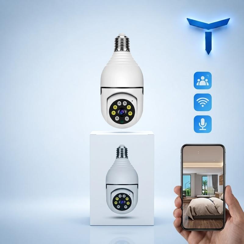 دوربین لامپی چرخش 360 درجه تک لنز قابل کنترل با نرم افزار v380 اصل