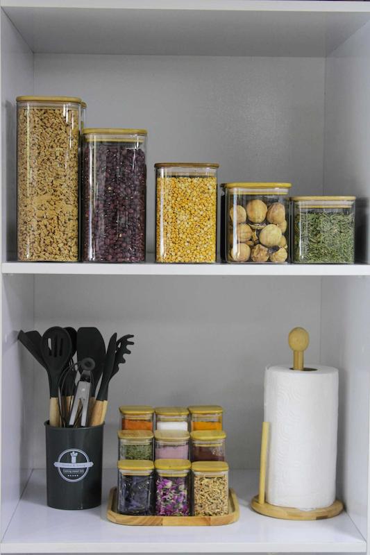 پک بانکه حبوبات و جا ادویه مربع پیرکس جهیزیه 