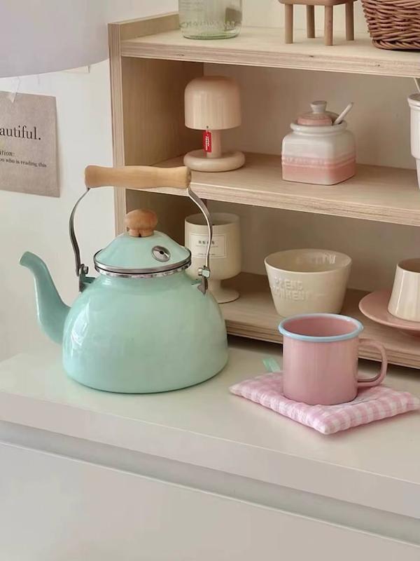 کتری لعابی دسته چوبی