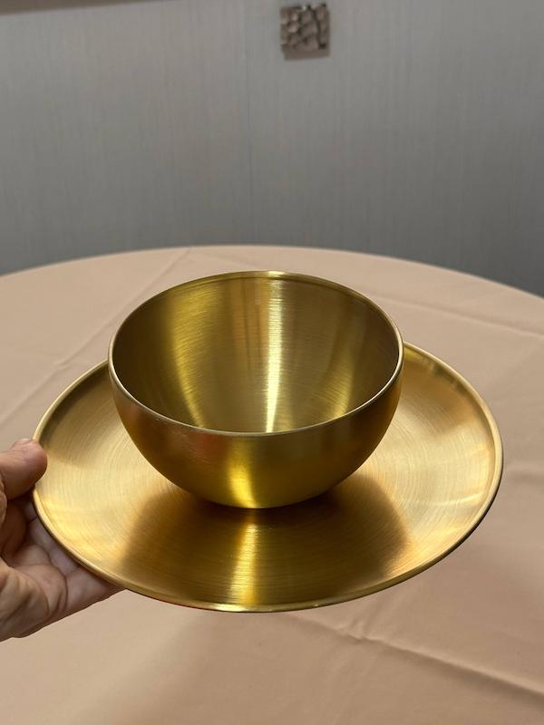ست بشقاب+ کاسه آجیل استیل طلایی