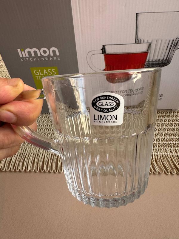 لیوان شیشه ای دسته دار لیمون