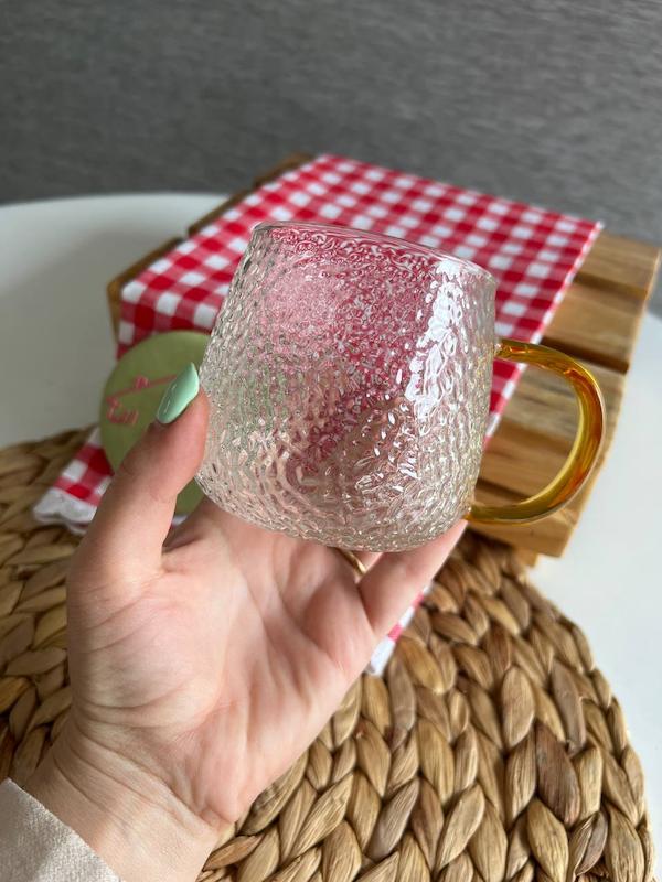 لیوان پیرکس برفی استوانه دسته طلایی