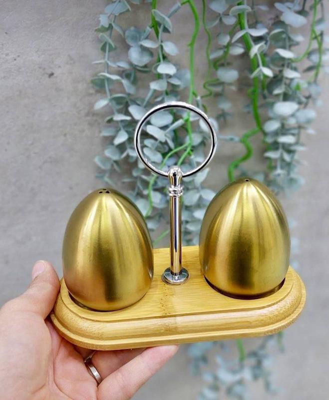 نمکدان دوتایی با استند استیل طلایی 