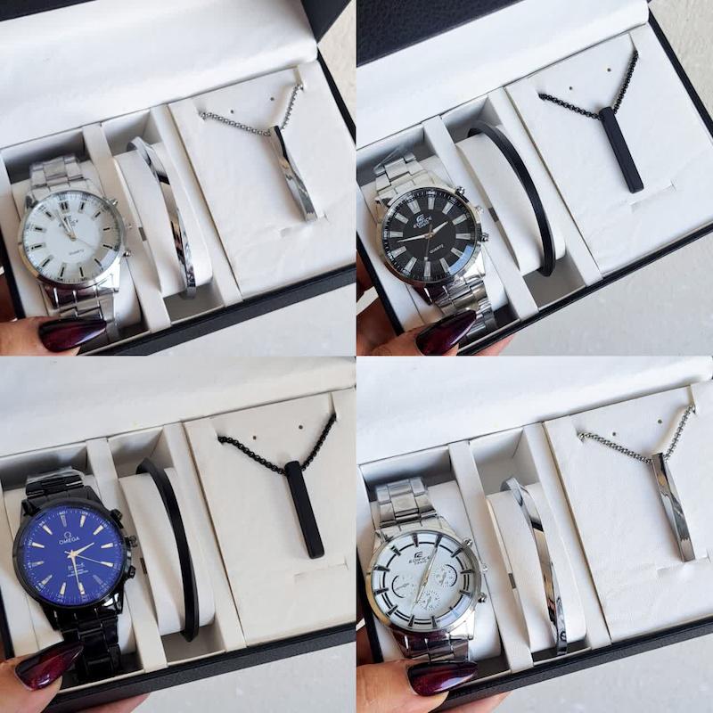 ست مردانه ساعت گردنبند دستبند کد۴۲۳